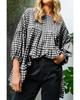 Azura Exchange Черная клетчатая свободная блузка Babydoll с рукавами-фонариками