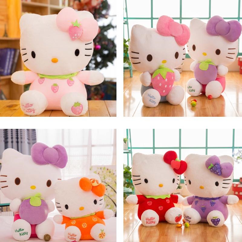 Cute And Cuddly Hello Kitty Cat Plush Toy With Strawberry And Bamboo