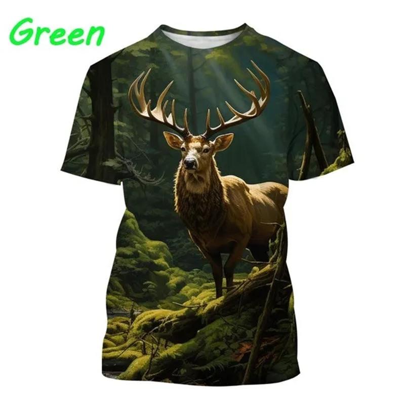 Летние топы для мужчин и женщин, охота на лося, оленя, камуфляж, 3D-принт, по всей поверхности, футболка большого размера с коротким рукавом, крутая одежда, топы