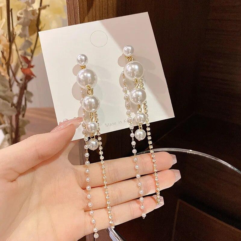 Новые элегантные висячие серьги с искусственным жемчугом для женщин, изысканные подвесные серьги с кристаллами нестандартной формы Brincos, модные вечерние украшения