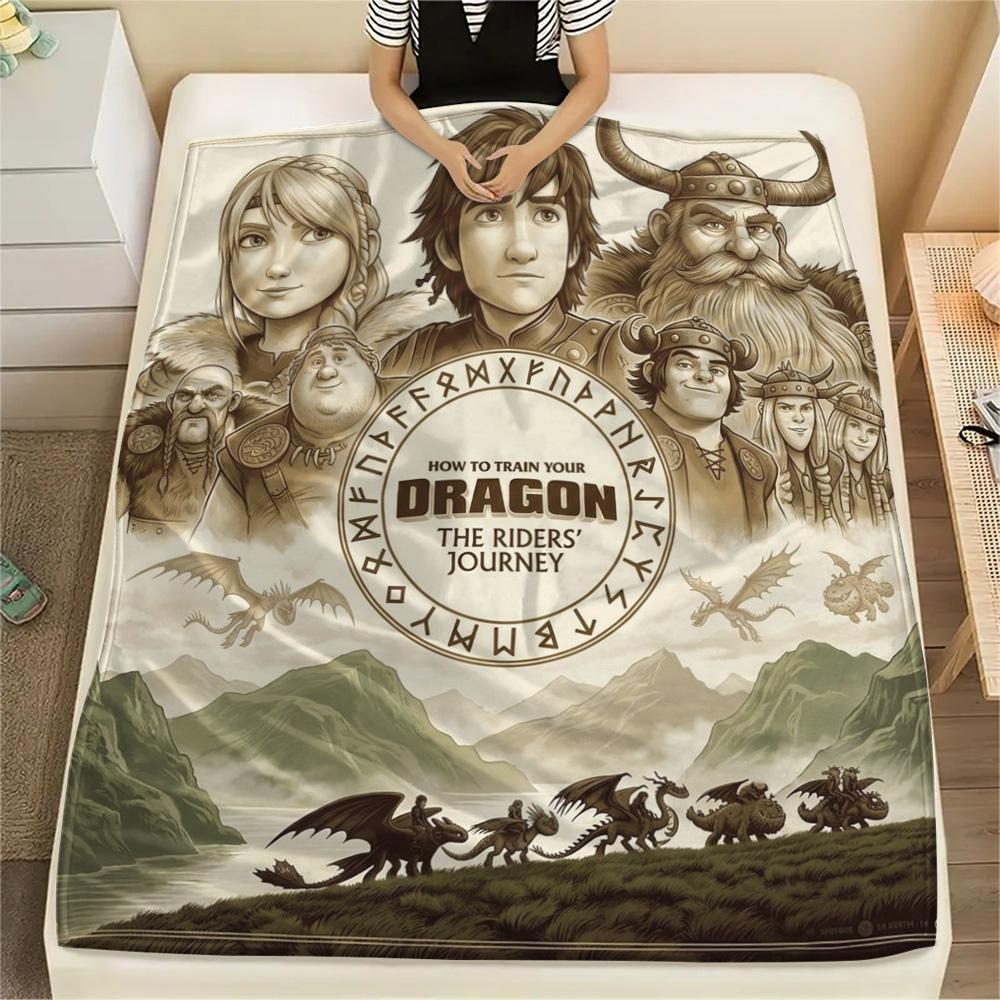 1PC How Train Dragon Patterned Flannel Blanket Suitable For All Seasons For Home Decor Warmth And Comfort Gifts Holiday Present