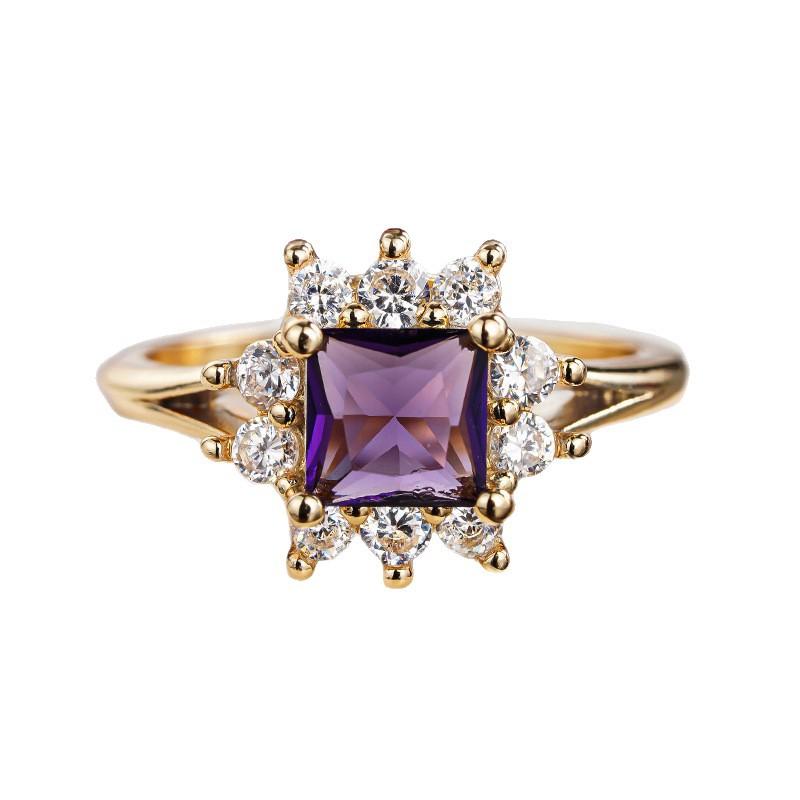 Elegant French-style sunflower ring Imitation amethyst inlaid with zirconia shein Super popular foreign trade item