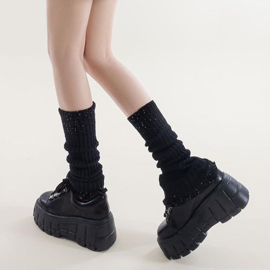 1 пара зимних чехлов для икр, трикотажные противоскользящие однотонные эластичные чехлы с искусственным жемчугом в стиле Лолиты, JK, для косплея, повседневной носки, для занятий спортом и отдыха, гетры