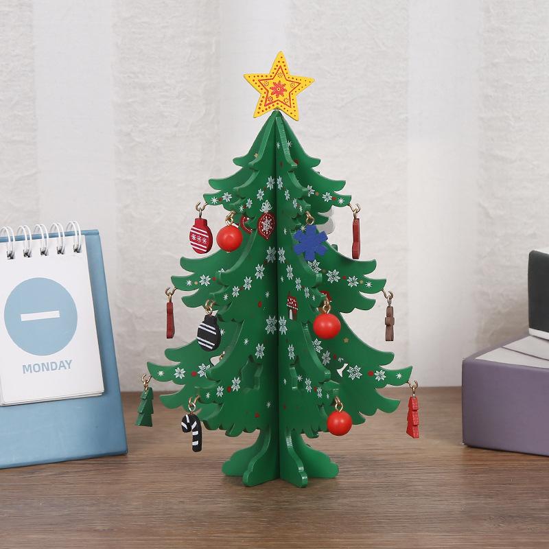 Рождественская елка 2025 года, детская, ручная работа, стерео, деревянная, рождественская елка, макет сцены, рождественские украшения, украшения, популярные