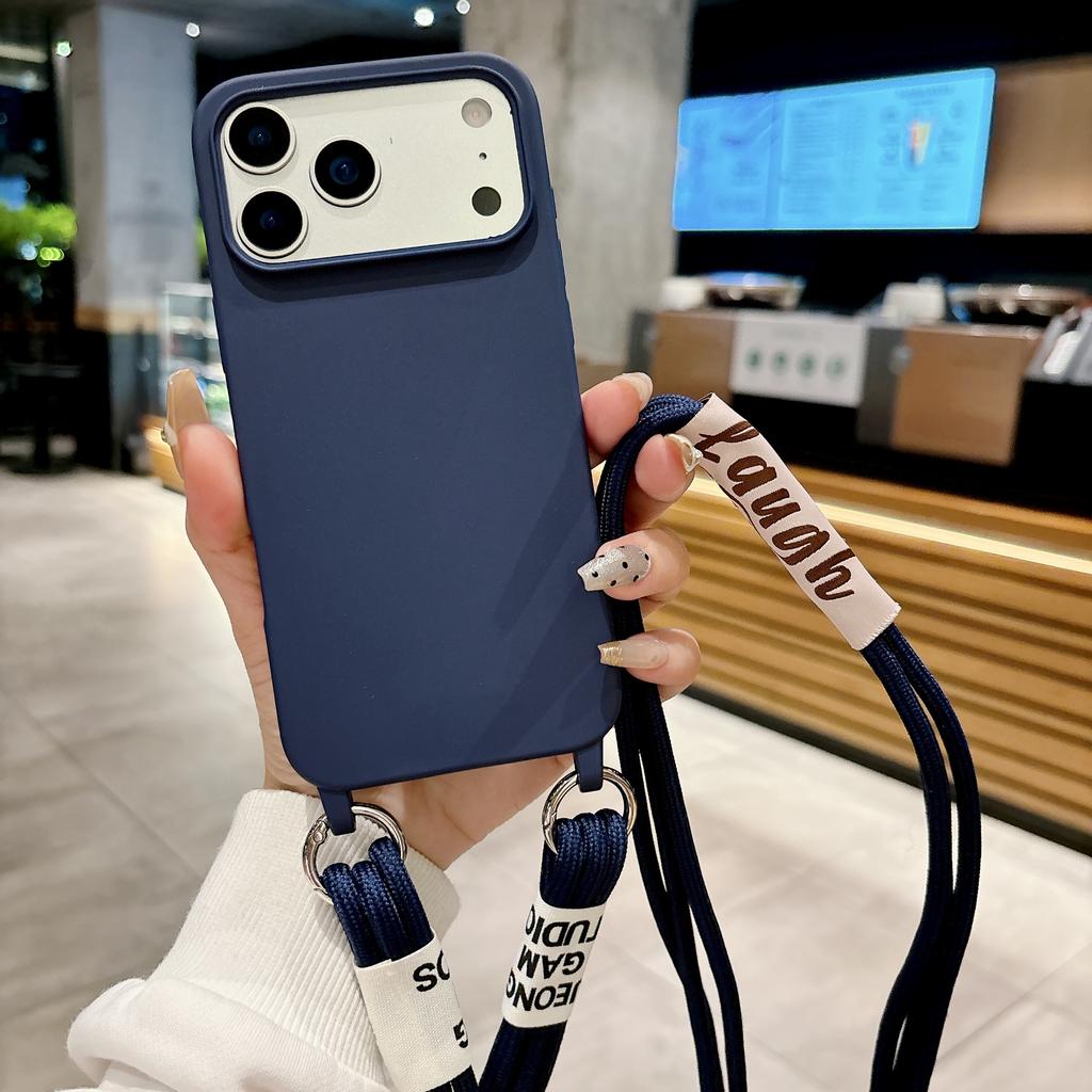 Чехол из жидкого силикона с двумя шнурками через плечо для iPhone 17 Air 17 16 15 14 13 12 11 Pro Max X XR Max 7 8 Plus Samsung S25 S24 23 Ultra Plus