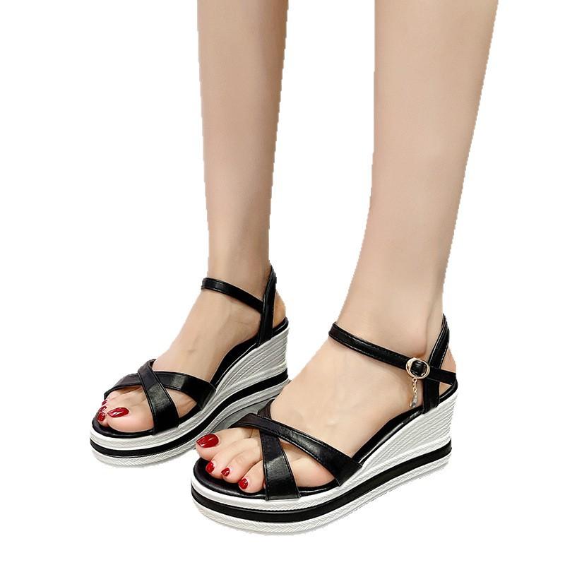 Thick-soled Wedge Heel Heightening Sandals Women's Summer 2025 Korean Version Tide with One-word Strap Comfortable and Lightweight Women's Shoes