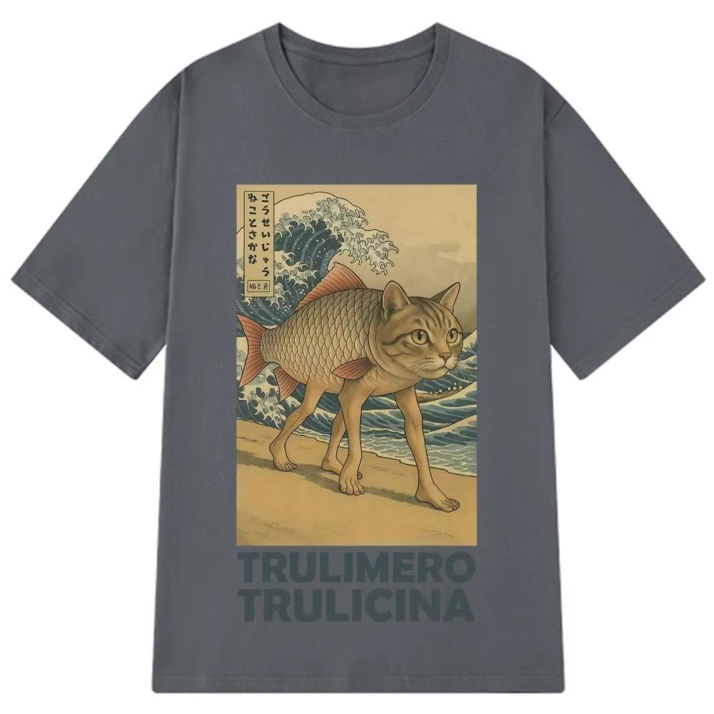 Футболка Trulimero Trulicina Brainrot Смешная японская гравюра укиё-э Мем Футболка Эстетичная итальянская футболка из хлопка для мужчин и женщин