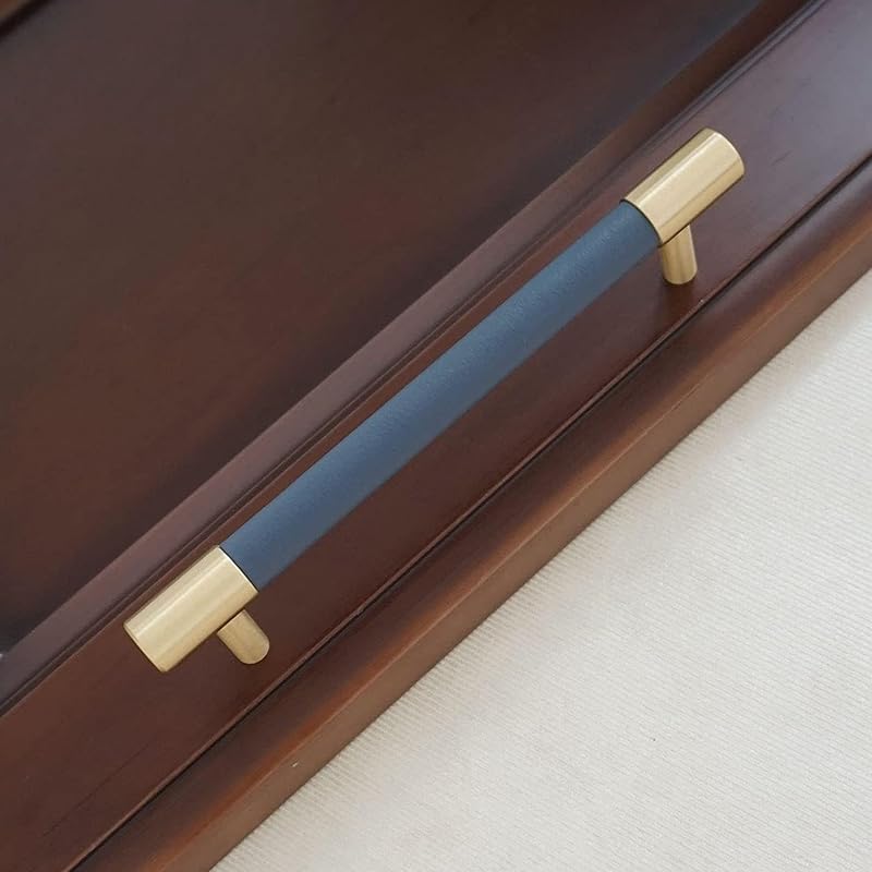 Темно-синие кожаные ручки для ящиков, медные ручки для шкафа, круглые ручки для ящиков шкафа (5" Отверстие к Отверстию)