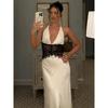 Summer Backless Sexy Maxi Dress Women Gown Patchwork Lace Halter Deep V Neck Sleeveless High Waist Elegant Long Dress