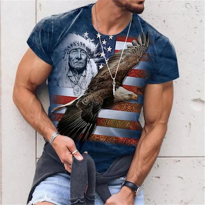 Футболки с принтом национального флага орла для мужчин, летняя одежда с круглым вырезом, уличная повседневная свободная футболка с короткими рукавами, футболки 6XL