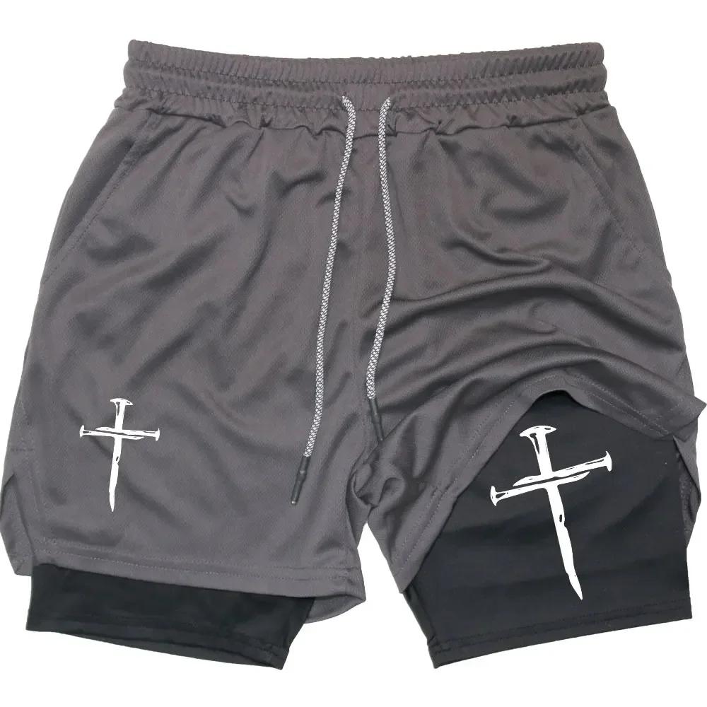 2025 Летние шорты для бега, мужские спортивные шорты 2 в 1, сетчатые быстросохнущие спортивные шорты для фитнеса и тренировок, двухслойные шорты для серфинга