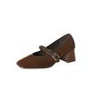 Fashion NEW Spring/Autumn Women Pumps Square Toe Chunky Heel Shoes Sheep Suede Leather Shoes for Women Slip-on Metal Buckle Strap Shoes