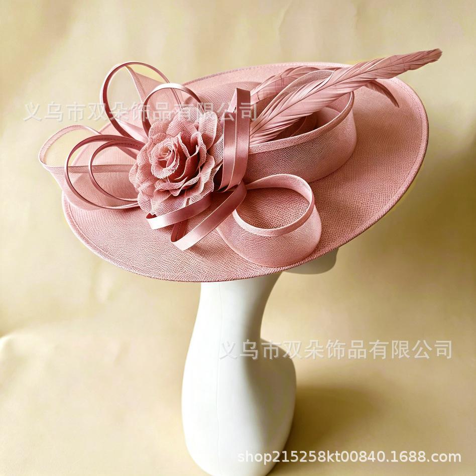 Popular mesh flower feather top hat bridal party exquisite atmosphere headdress retro imitation hemp yarn hair accessories