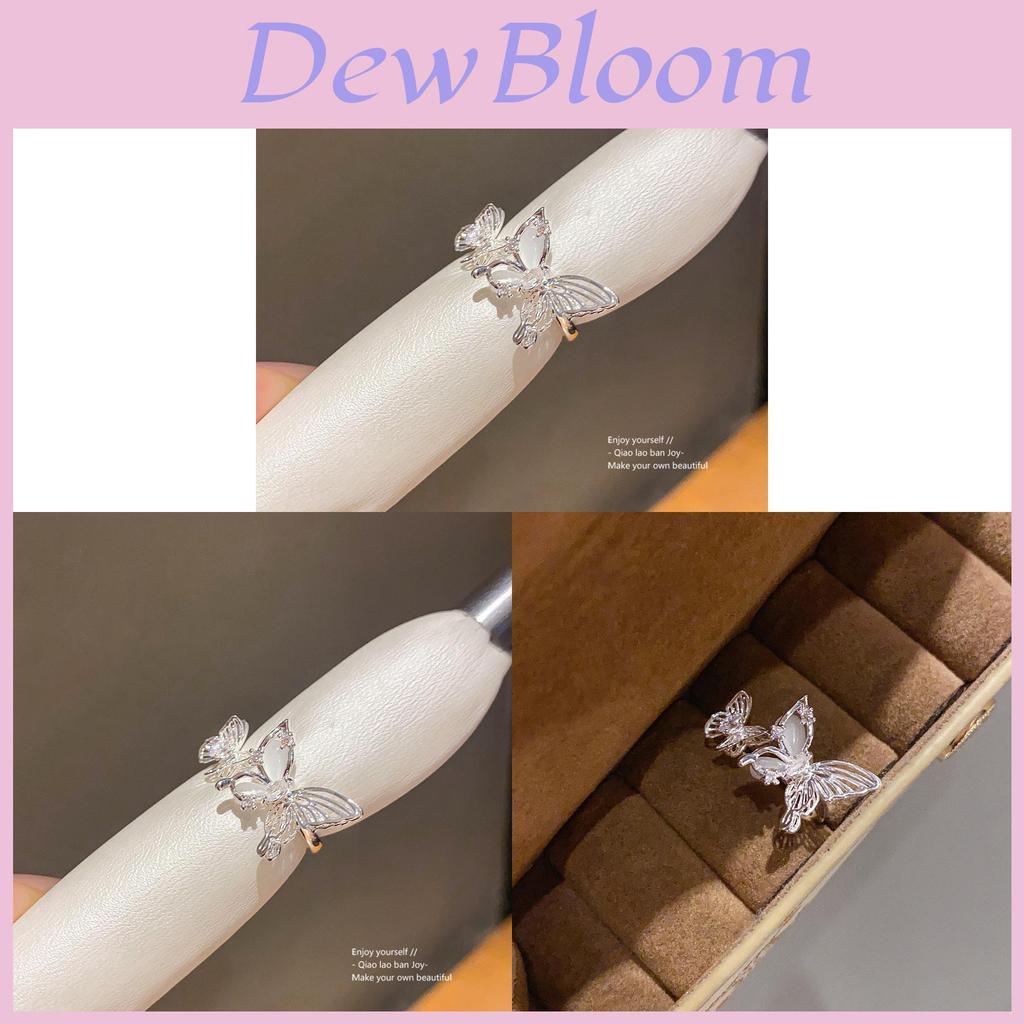 Minimalist Silver Copper Butterfly Ring With Zircon Accents For Ladies