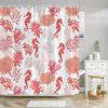 1 Экзотическая шторка для душа с морской жизнью, Яркий рисунок с красным морским коньком и кораллами, Полиэстер, Машинная стирка, Подходит для ванной комнаты