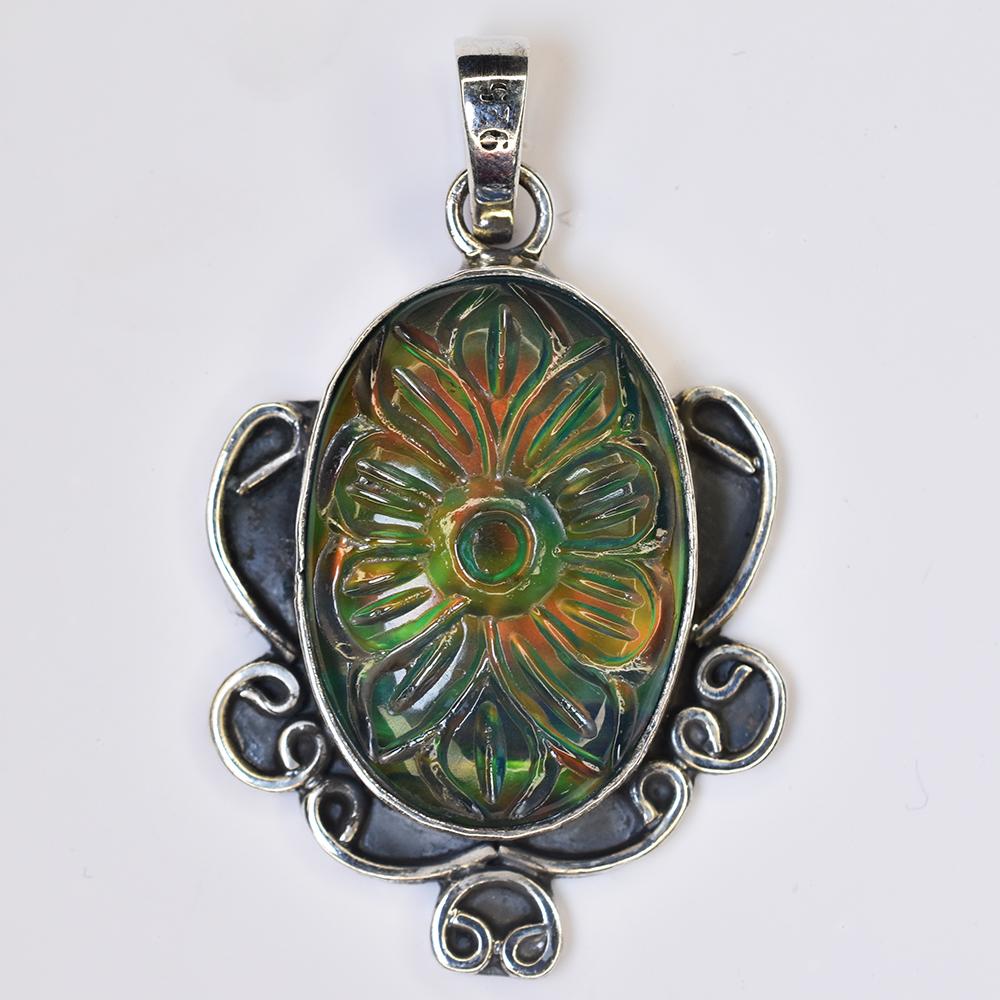 Natural Opal Pendant Ethiopian Certifeid 46 ct 925 Sterling Silver Gems Oval October Birthstone Gift