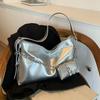 Women PU Leather Chain Decor Handbag Large Capacity Silver Shoulder Crossbdoy Bag With Mini Purse