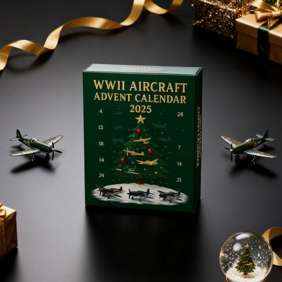 WWII Aircraft Advent Calendar 2025 24 Days Fighter Jets Ornaments Christmas Countdown Calendar Collectible Mini Warbirds Model for Collectors History