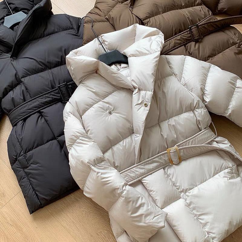 Winter Hooded Women's Down Jackets Warm Casual Coat Puffer Jacket Belt Elegant Parka Overcoat