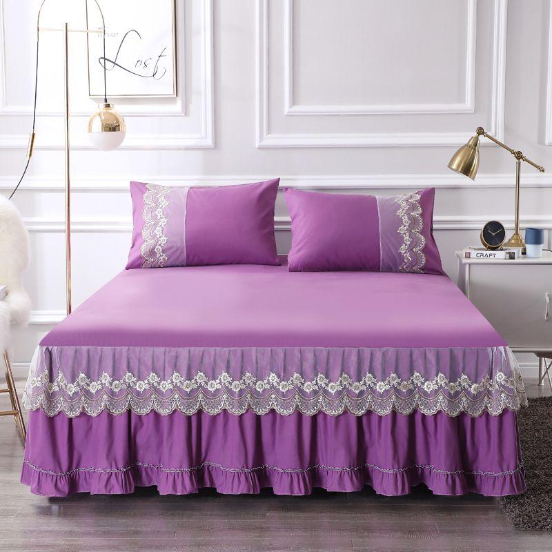 Современная минималистичная кружевная юбка-кровать в стиле принцессы, приятное для кожи хлопковое нескользящее покрывало, бытовая юбка-кровать, комплект из трех предметов