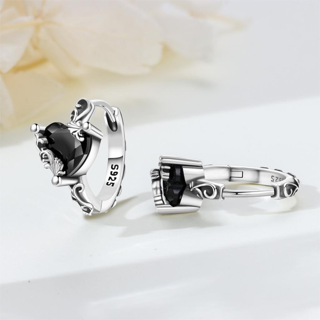 Серьги Orstarry S925 Серебро Винтажный Стиль Резьба Лоза Черный Циркон Кольца Серьги Для Женщин Подарок на День Рождения Серебряные Украшения