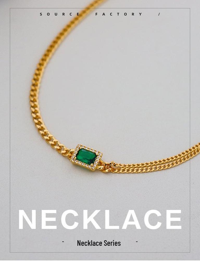 Ретро Шик Зеленый Циркон Квадратное Ожерелье - Универсальный и Элегантный Женский Чокер