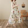 Plus Size Dress Summer Women Vintage Linen Elegant Style Sleeveless Floral Loose New Long Dress 8022