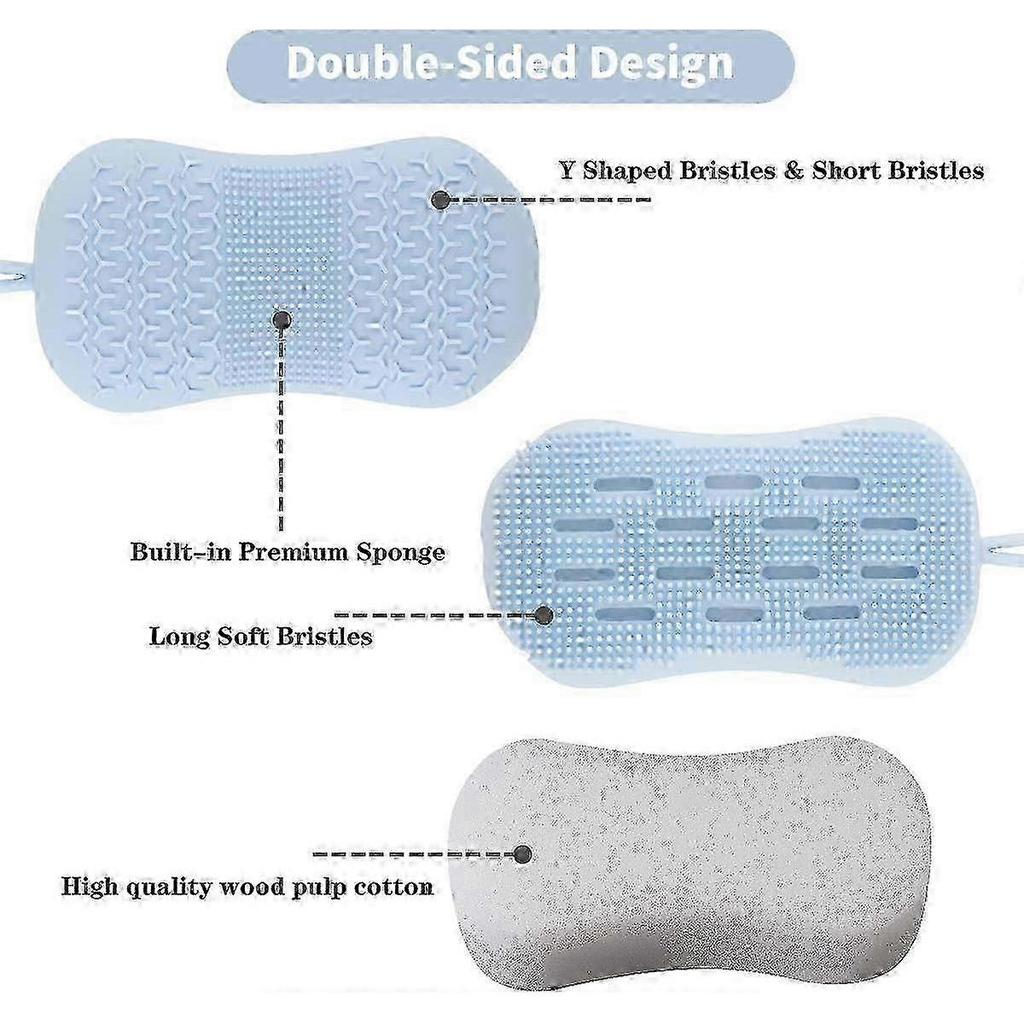 3 Pack Double Sided Silicone Body Scrubber Bath Brush for Deep Cleansing, Exfoliating, Super Soft Si