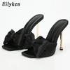 Fashion Eilyken 2025 New Arrival Silk Butterfly-knot High Heels Women Slippers Sandals Square Toe Party Mule Slides Shoes
