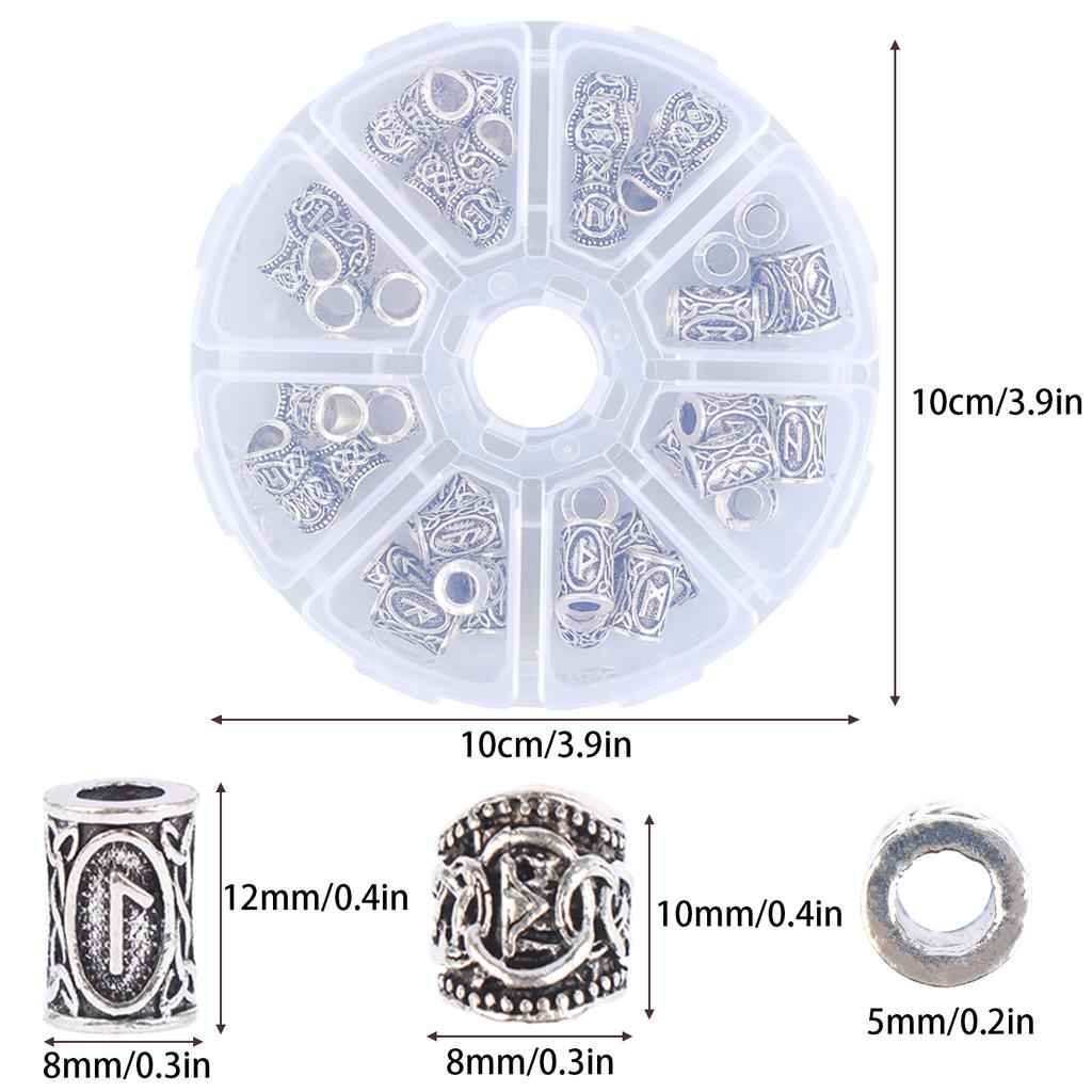 48 шт./компл. Рунические бусины для бороды викингов, бусины-трубки для волос, бусины для дредов, бусины для волос