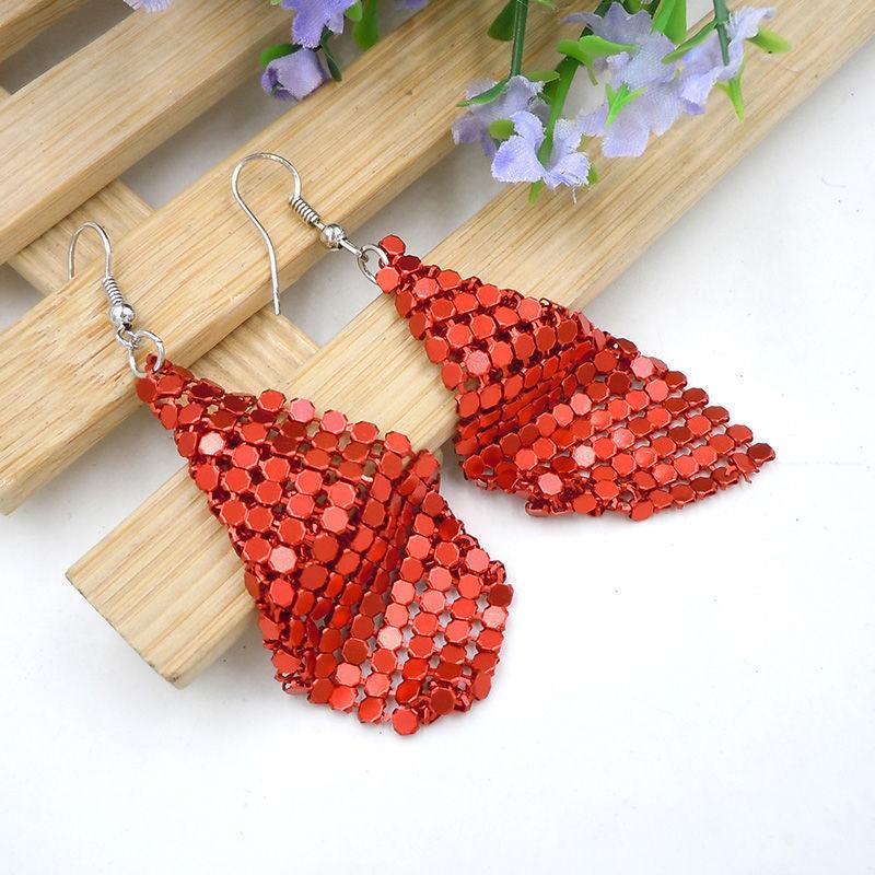 Fashion Earrings Metal Sequins Tassel Earrings Creative New Square Geometric Long Earrings