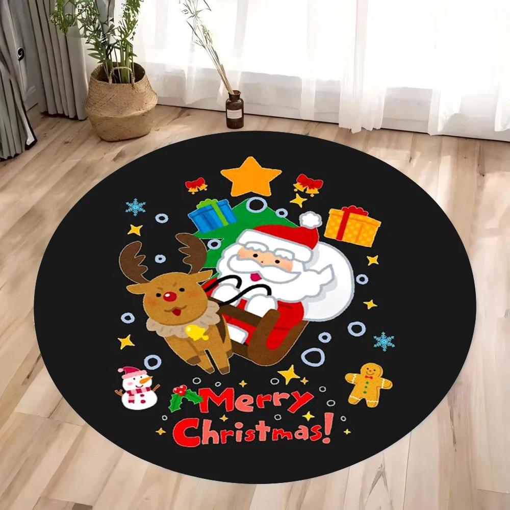 Christmas Santa Claus Main Picture Circular Printed Carpet Suitable for Bedrooms Living Rooms Mat Christmas Furniture Decoration