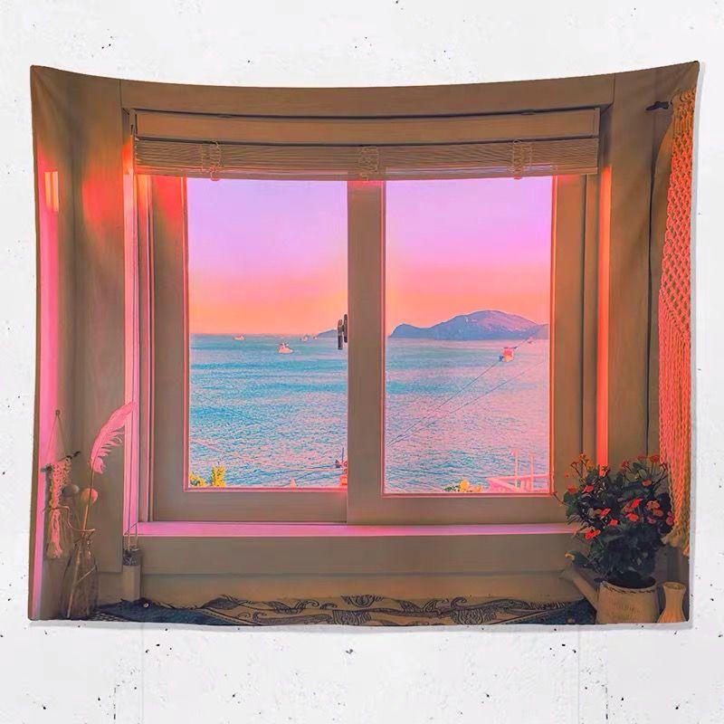 Украшение дома гобелен, настенный подвесной фон из окна с видом на море, бугер, свежая спальня, прикроватная тумбочка, украшение для проживания в семье