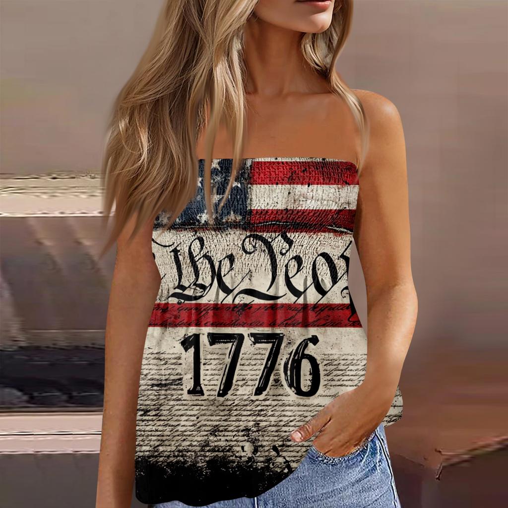 Women's fashionable sexy backless elastic Independence Day print bandeau top
