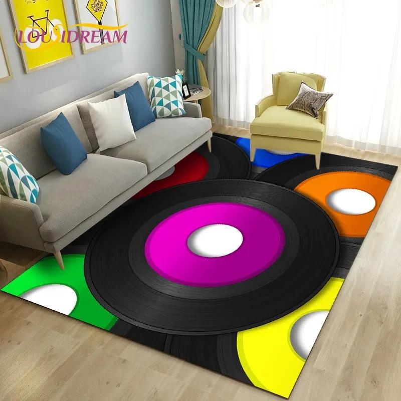 3D Classical Music Vintage Vinyl Record Area Rug Carpet Rug for Living Room Bedroom Sofa Decoration Kid Play Non-slip Floor Mat
