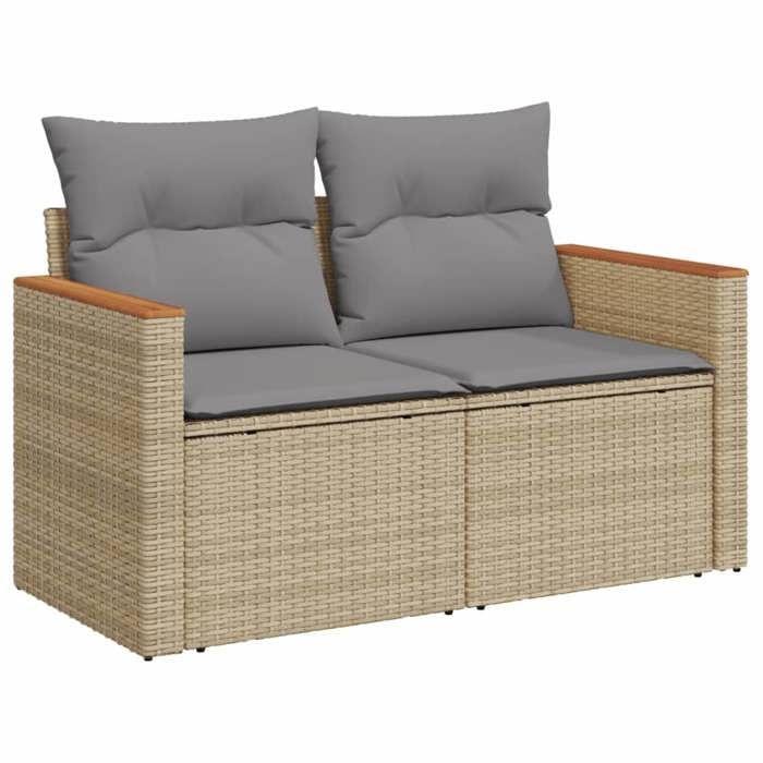 VidaXL Canapé de jardin avec coussins 2 places beige résine tressée 366109