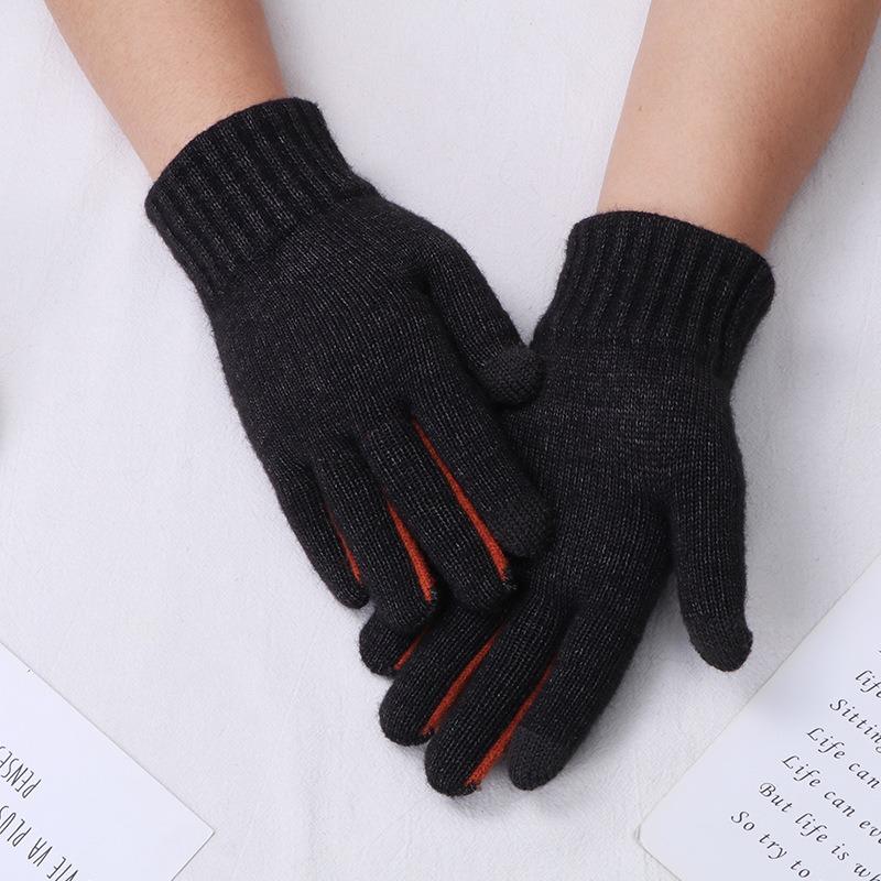 Gloves Men's Winter Warm Fleece Non-slip Couple Solid Color Outdoor Simple Finger Gloves