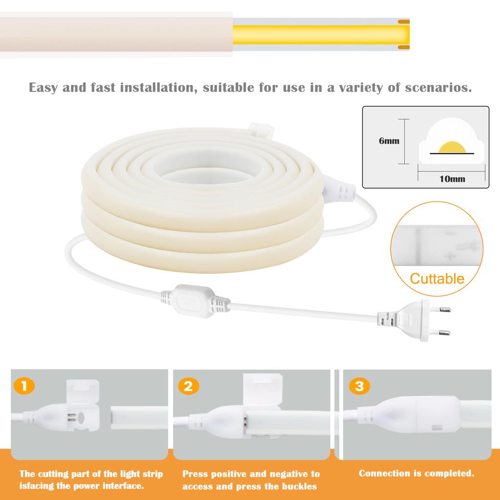 110V 220V COB LED Strip Light Outdoor Waterproof Neon Decor for Garden Kitchen Bedroom Multiple Lengths Available