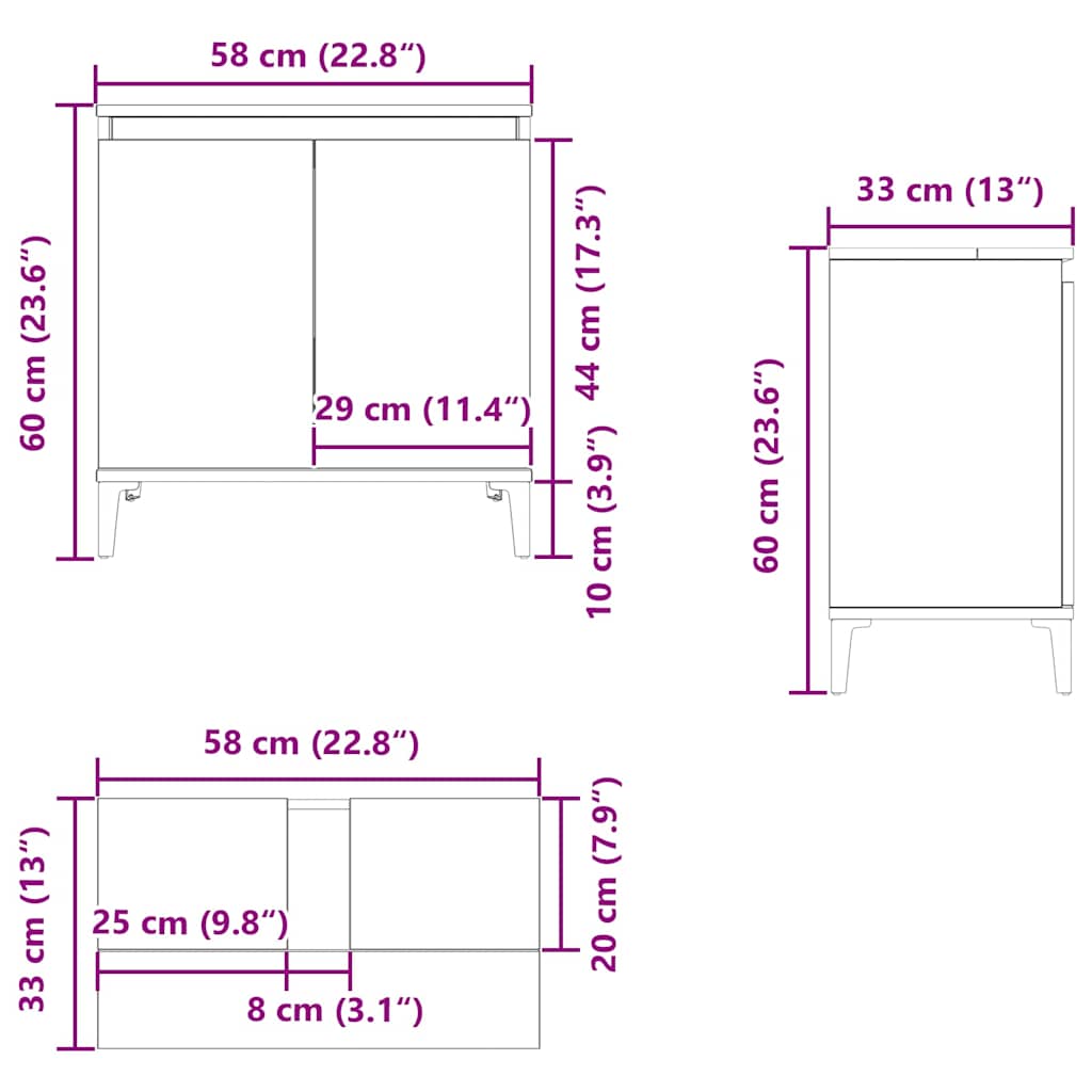 White Bathroom Vanity Cabinet 58 x 33 x 60 cm Engineered Wood