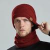 Men's Winter Warm Scarf Knitted Hat Solid Color with Fur Hat