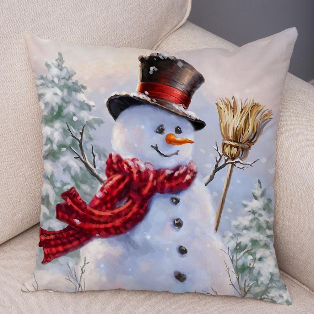 Cute Cartoon Snowman Cushion Cover Christmas Decoration Soft Plush Pillowcase Living Room Sofa Ornaments Bedroom Home