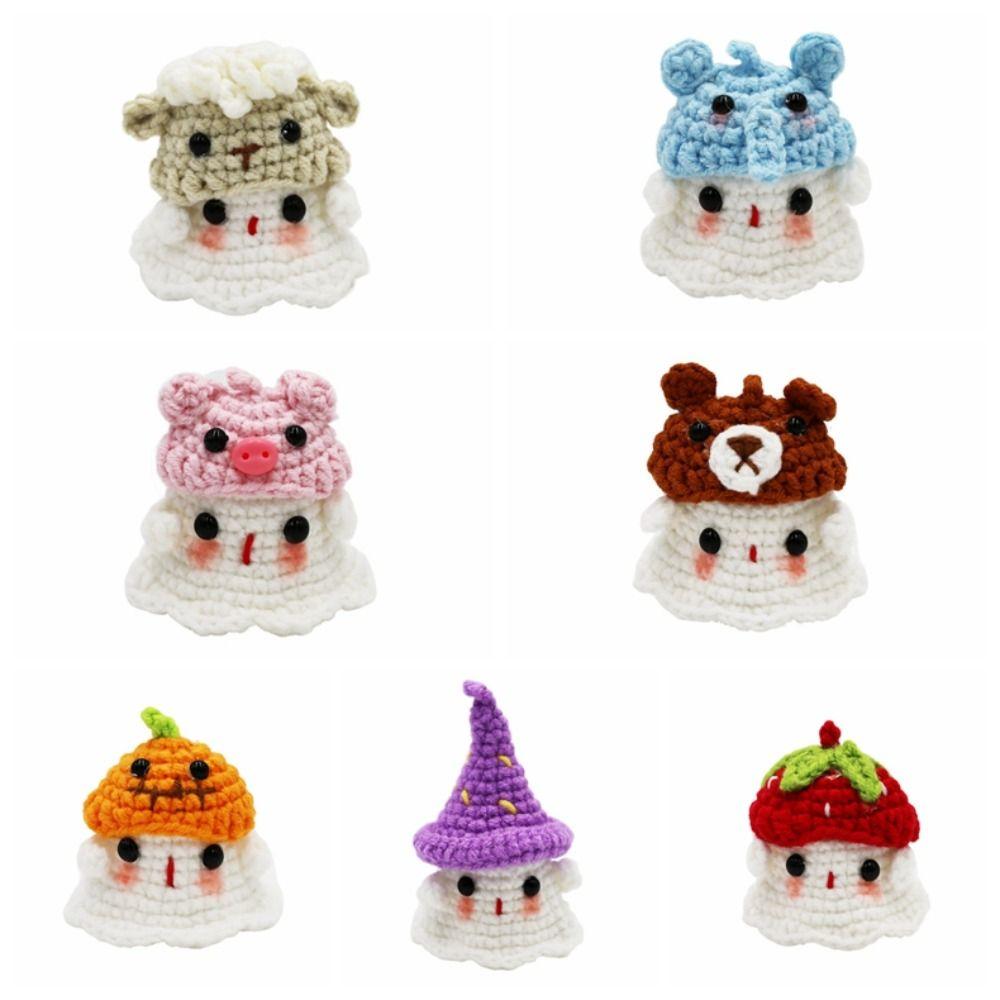 Crochet Knitting Ghost Keychain Creative Cartoon Knitted Ghost Ornament  Room Decor