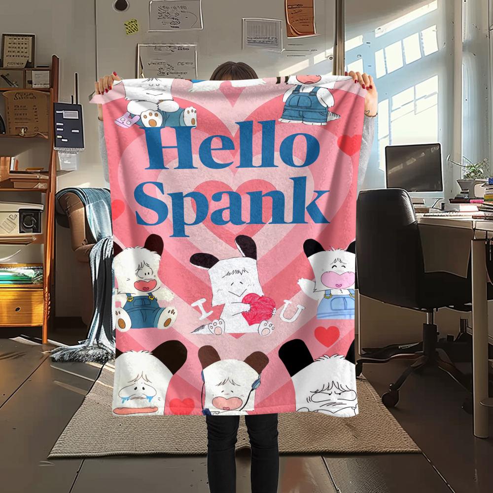 1PC HELLO SPANK Print Flannel Blanket, High quality Comfortable for All Seasons, Home Decor, Warmth and Comfort, Perfect for Christmas Gifts