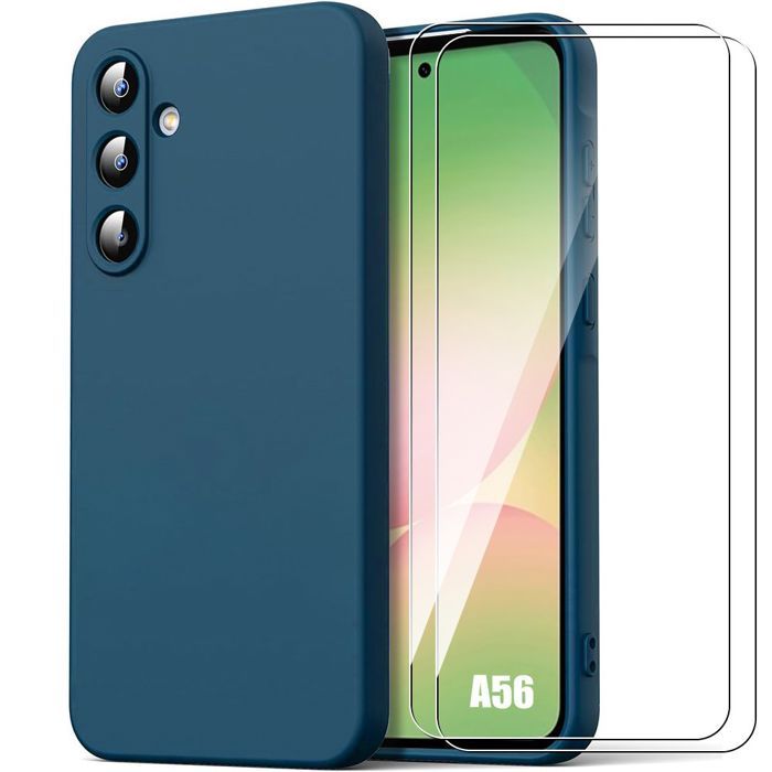 Coque de protection - BOOLING - pour Samsung Galaxy A56 5G - Silicone - Antichoc - Bleu - avec 2 Verres Trempés