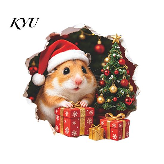 Holiday Scene Wall Embellishments Mouse Hole Sticker, Christmas Decal, Self Adhesive Decals Cute Mice Sticker for Living Room Bedroom Nursery