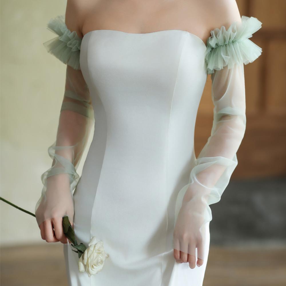 Korean Style Wedding Long Sleeves Solid Color Pleated Lace Arm Covers Bridal Arm Sleeves Female