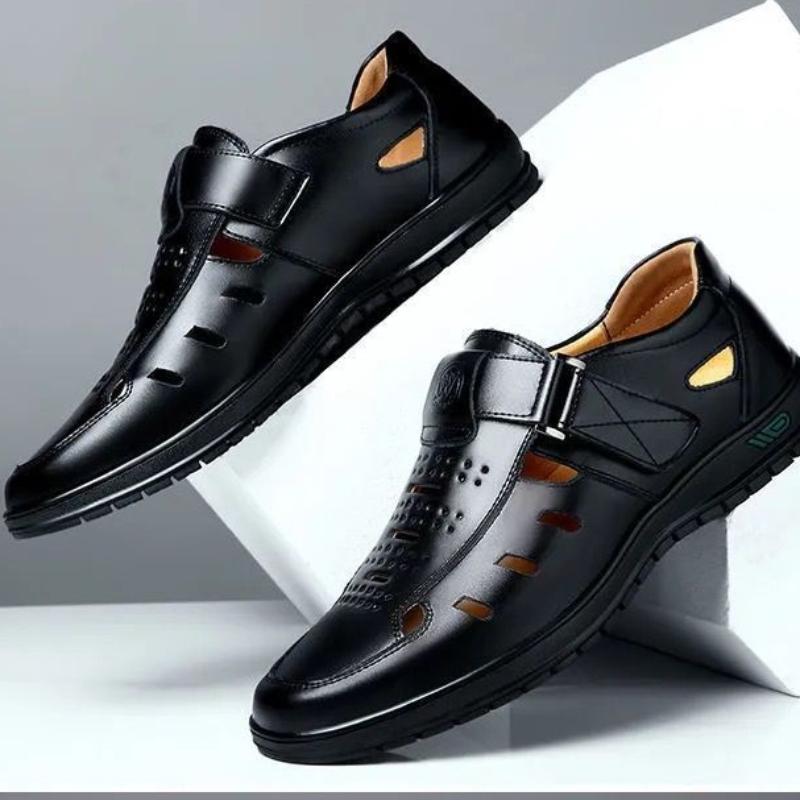 Sandals Summer Men Cozy Hollow Non-slip Soft Cool Lighted Breathable All-match Classic Wearable Fashion Casual Leather Sandals