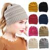 Women's Ponytail Hat Winter Warm Knitted Hat with Ponytail Tail Hole Soft Stretch Cable Knit Messy High Bun Cap