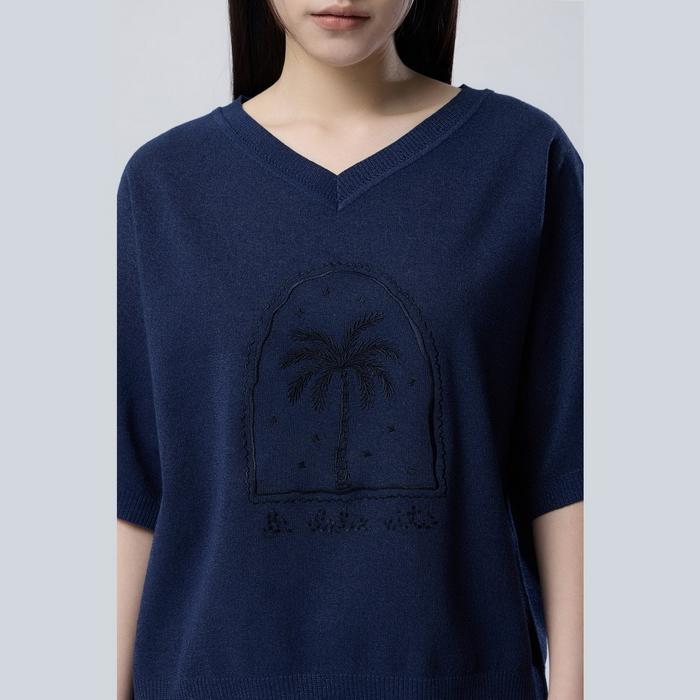 Вязаный топ с V-образным вырезом Benetong Palm Tree_Bakpe4631Ny