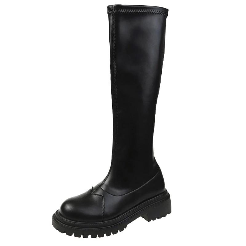 2024 Новые осенние женские высокие сапоги Модные женские мягкие кожаные туфли на плоской подошве Длинные сапоги с молниями сзади Женская обувь